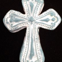 Blue and white gothic polymer clay cross